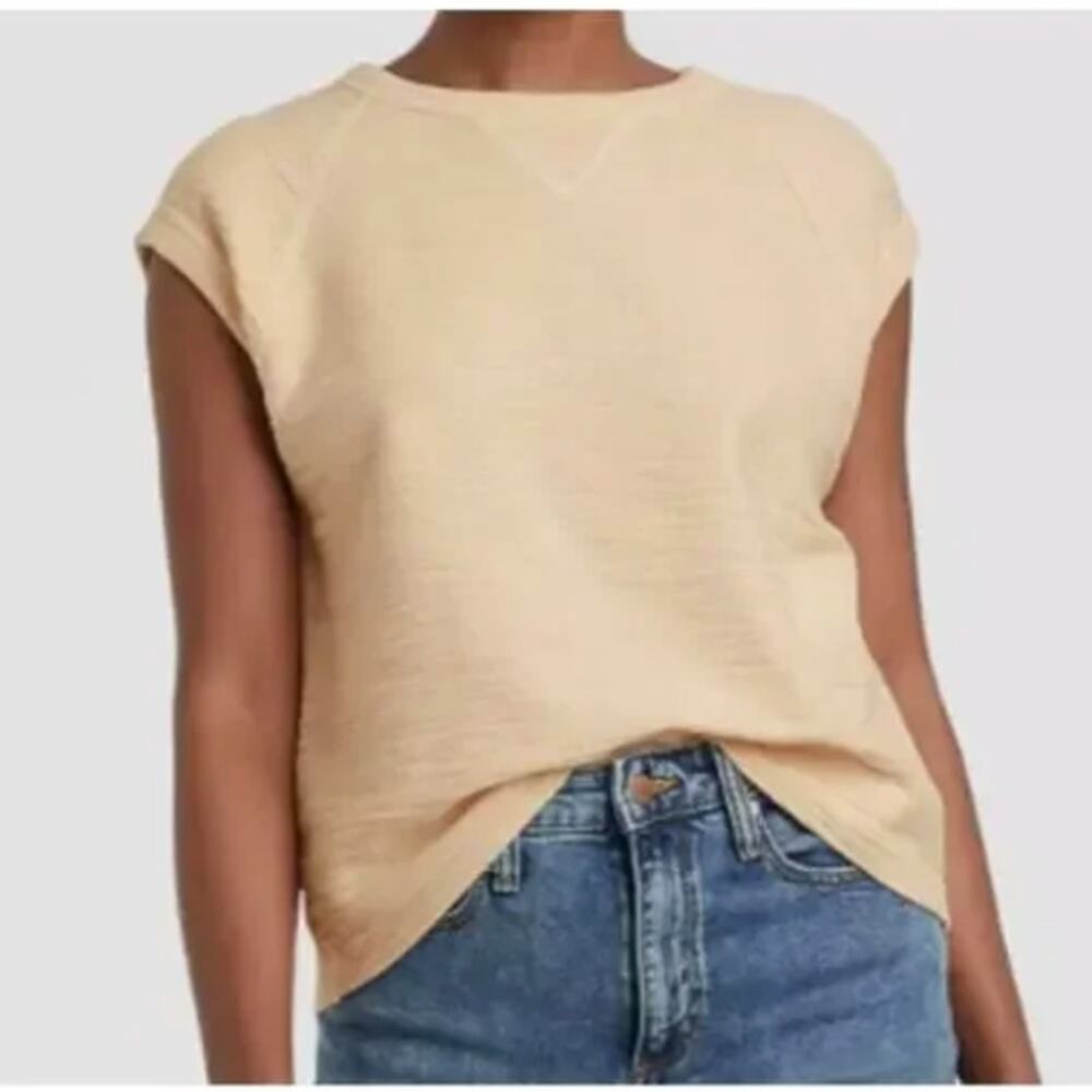Universal Thread Women's Textured Cap Sleeve Sweatshirt, Off White, 2x